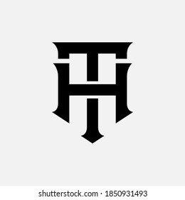 Initial letter H, T, HT or TH overlapping, interlock, monogram logo, black color on white background