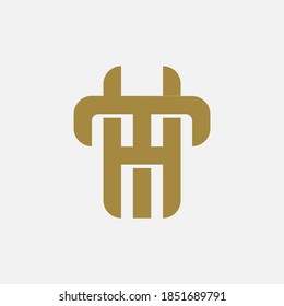 Initial letter H, T, HT or TH overlapping, interlock, monogram logo, gold color on white background