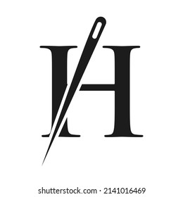 Initial Letter H Tailor Logo, Needle and Thread Combination for Embroider, Textile, Fashion, Cloth, Fabric Template