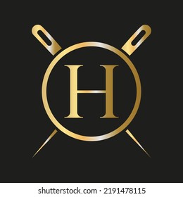 Logotipo de letra inicial H sastre, combinación de aguja y hilo para bordado, textil, de moda, de tela, plantilla de tela