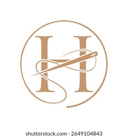 Letra inicial H logotipo alfaiate, agulha e logotipo de linha para vestuário, bordado, têxtil, moda, pano, sinal de tecido