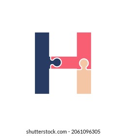 Letra inicial H con elemento de plantilla de diseño de logotipo de conectividad de rompecabezas con rompecabezas de equipo