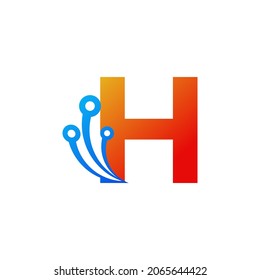 Initial Letter H Technology Logo Design Template Element
