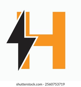 Initial Letter H With Thunder Bolt Symbol. Power Icon Electric Symbol Vector Template