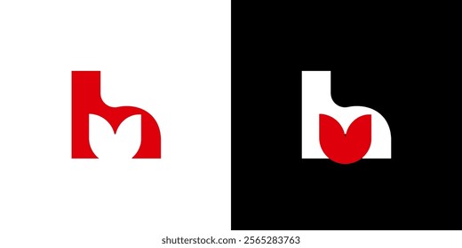 Initial letter H tulip love heart book logo template black white red	