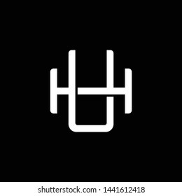 Initial letter H and U, HU, UH, overlapping interlock monogram logo, white color on black background