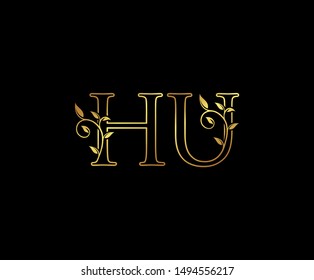Initial letter H and U, HU, Gold Logo Icon,  
classy gold letter monogram logo icon suitable for boutique,restaurant, wedding service, hotel or business identity. 