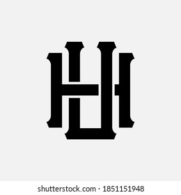 Initial letter H, U, HU or UH overlapping, interlock, monogram logo, black color on white background