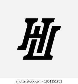 Initial letter H, U, HU or UH overlapping, interlock, monogram logo, black color on white background