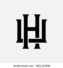 Überlappende Anfangsbuchstaben H, U, HU oder UH, Verriegelung, Monogramm-Logo, schwarze Farbe auf weißem Hintergrund