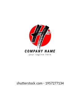 Initial letter H uppercase with paint effect. Modern logo design template elements. Black letter with red circle isolated on white background. Suitable for business, consulting group, company logo