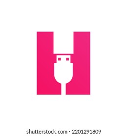 Initial Letter H USB Symbol Design. Computer Connection USB Cable Icon Vector