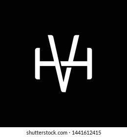 Initial letter H and V, HV, VH, overlapping interlock monogram logo, white color on black background