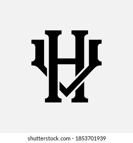Initial letter H, V, HV or VH overlapping, interlock, monogram logo, black color on white background