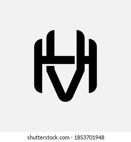 Initial letter H, V, HV or VH overlapping, interlock, monogram logo, black color on white background
