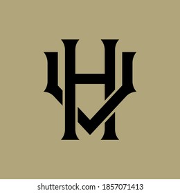 Letra inicial H, V, VH o VH solapadas, entrelazadas, logotipo monograma, color negro sobre fondo crema