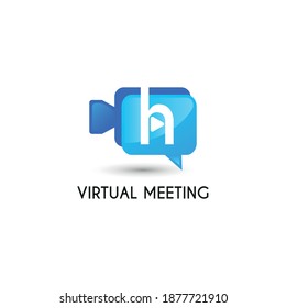 Initial letter h with video call camera chatting icon for online meeting, consulting logo concept