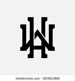 Initial letter H, W, WH or WH overlapping, interlock, monogram logo, black color on white background
