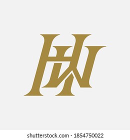 Initial letter H, W, WH or WH overlapping, interlock, monogram logo, gold color on white background