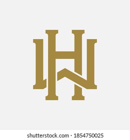 Initial letter H, W, WH or WH overlapping, interlock, monogram logo, gold color on white background