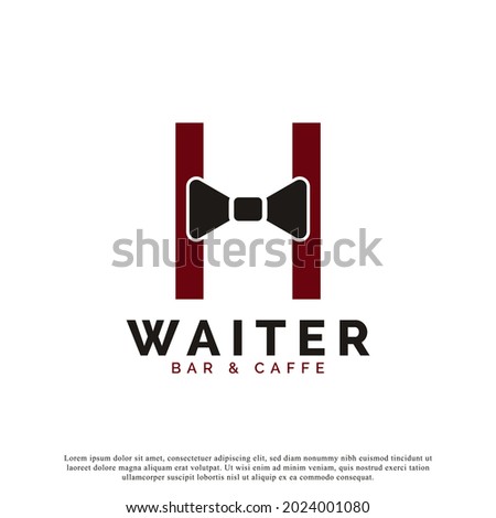 Initial Letter H Waiter Bow Tie Hotel Restaurant Logo Design. Waitress Vector Logo Template. Imagine de stoc © 