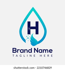 Letra inicial H Logotipo de lavado, combinación de caída y lavado. Logotipo de caída, plantilla de lavado, limpio, fresco y de agua
