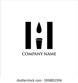 initial letter H water coffee cup negative space logo - coffeeshop vector