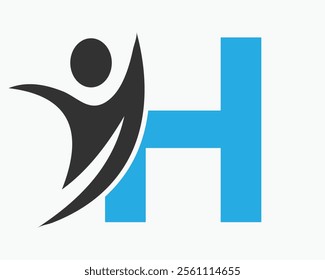 Initial Letter H Wellness Logo Concept With Human Symbol For Healthcare Sign Vector Template