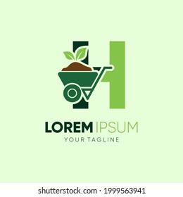 Initial Letter H Wheelbarrow Gardening Logo Design Vector Graphic Icon Emblem Illustration
