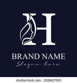 Initial Letter H With Woman Female Face and Leaves for Beauty Spa Cosmetic Salon and natural Skin care Business Logo Concept Design