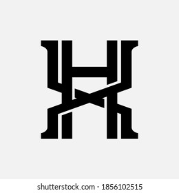 Überlappende Anfangsbuchstaben H, X, XH oder HX, Verriegelung, Monogramm-Logo, schwarze Farbe auf weißem Hintergrund