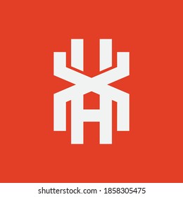 Überlappende Anfangsbuchstaben H, X, XH oder HX, Verriegelung, Monogramm-Logo, weiße Farbe auf orangefarbenem Hintergrund