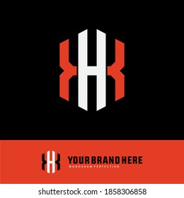 Initial letter H, X, XH or HX overlapping, interlock, monogram logo, orange and white color on black background