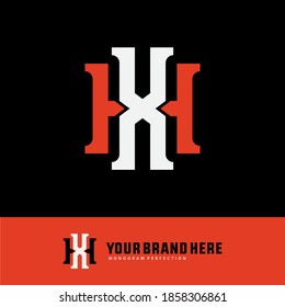 Initial letter H, X, XH or HX overlapping, interlock, monogram logo, orange and white color on black background