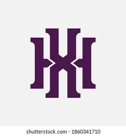 Letra inicial H, X, XH o HX solapadas, entrelazadas, logotipo monograma, color púrpura sobre fondo blanco