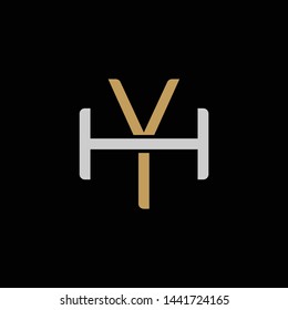 Initial letter H and Y, HY, YH, overlapping interlock logo, monogram line art style, silver gold on black background