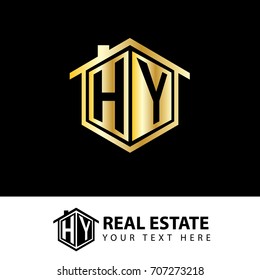 Initial letter H, Y, HY House Design Logo with Gold Color