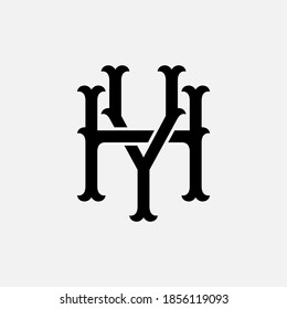 Initial letter H, Y, YH or HY overlapping, interlock, monogram logo, black color on white background