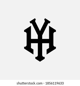 Initial letter H, Y, YH or HY overlapping, interlock, monogram logo, black color on white background