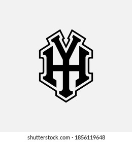 Initial letter H, Y, YH or HY overlapping, interlock, monogram logo, black color on white background