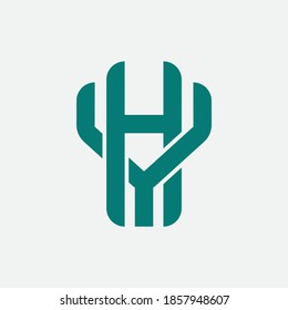 Initial letter H, Y, YH or HY overlapping, interlock, monogram logo, green color on white background
