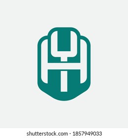 Initial letter H, Y, YH or HY overlapping, interlock, monogram logo, white and green color on white background