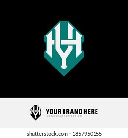 Initial letter H, Y, YH or HY overlapping, interlock, monogram logo, white and green color on black background