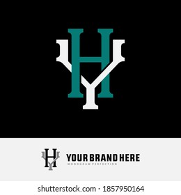 Initial letter H, Y, YH or HY overlapping, interlock, monogram logo, white and green color on black background