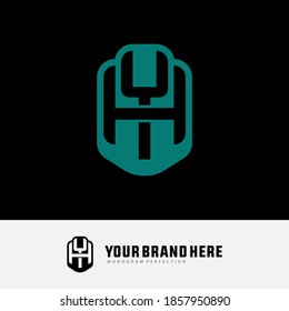 Initial letter H, Y, YH or HY overlapping, interlock, monogram logo, black and green color on black background