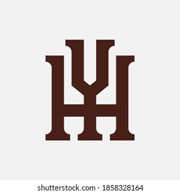 Initial letter H, Y, YH or HY overlapping, interlock, monogram logo, brown color on white background