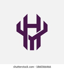 Initial letter H, Y, YH or HY overlapping, interlock, monogram logo, purple color on white background