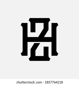 Initial letter H, Z, HZ or ZH overlapping, interlock, monogram logo, black color on white background