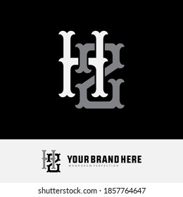 Initial letter H, Z, HZ or ZH overlapping, interlock, monogram logo, white and gray color on black background