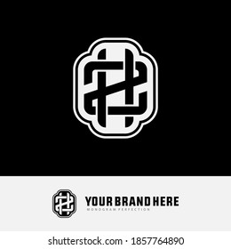 Initial letter H, Z, HZ or ZH overlapping, interlock, monogram logo, white and black color on black background